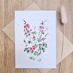 Carte (+ enveloppe kraft), rose trémière, carterie papeterie déco