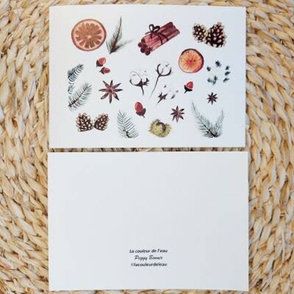 Carte nature d'hiver, carte simple A6, fait-main en Bretagne, enveloppe kraft