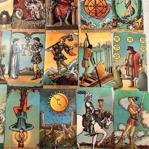 Vintage Borderless 78 Tarot Deck 7 x 12 cm Classic Cards English Edition Oracle Game Guidebook Velvet Bag Full size 5&quot; x 3&quot;