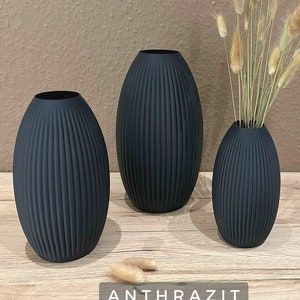 Dekovase / Blumenvase und Vase für Trockenblumen in 3d Druck - 16cm 20cm 24cm in Anthrazit Schwarz
