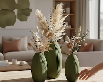 Dekovase / Blumenvase und Vase für Trockenblumen in 3d Druck - 16cm 20cm 24cm in olive grün