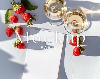 Galentines Card Mockup, Single Card Mockup, 5X7", Red Invitation Mockup, Hearts, Champagne, Strawberries, Valentines Mockup, Modern, #3