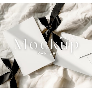 5x7" Mockup de cartão, Mockup de cartão realista, Mockup de cartão de laço, Mockup de cartão de fita, Mockup de convite de casamento, Mockup de cartão minimalista, #4