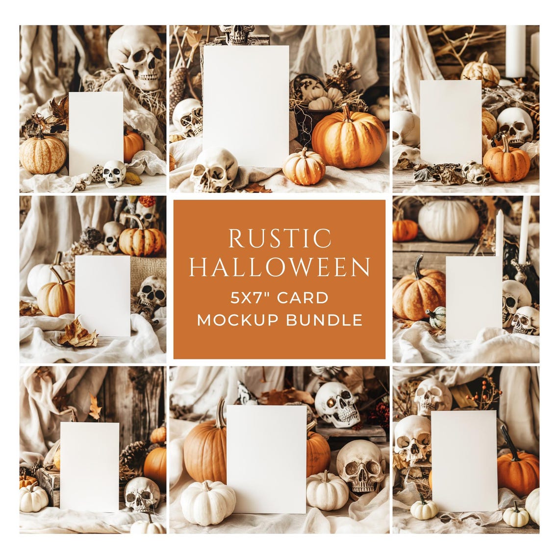 5x7" Halloween Card Mockup Bundle, Fall Stationery Mockup, Blank Card ...