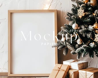 18x24" Christmas Frame Mockup, Frame Mockup, Winter Frame Mockup, Wooden Poster Mockup, Minimalist Frame Mockup, Christmas Tree #1