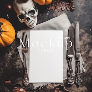 5x7&quot; Dark Halloween invitation Mockup, Fall Stationery Mockup, Blank Card Mockup, Rustic Halloween Card Mockup, Spooky Invite, PSD, #1