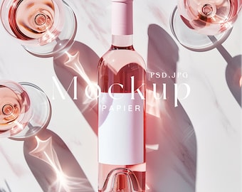 Pink Wine Label Mockup, Weinflaschen Mockup, Blanko Wine Label Mockup, PSD Smart Layer Mockup, Blanko Label, JPEG, PSD, Mockup, #492