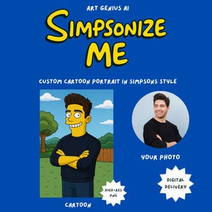 Custom Simpsons Portrait – Personalized Cartoon Style Art – Digital Download, Funny Gift, Simpson Character Illustration