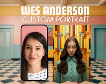 Transform into a Wes Anderson Character: Custom AI Hyperrealistic Portraits from Selfies | Custom Portrait | Digital Art | AI Art | Pritable