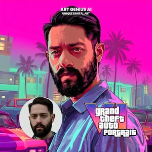 Custom GTA VI Style Digital Portrait – Personalized Grand Theft Auto 6 Artwork – Digital Download, Video Game Art, Unique Gift Idea