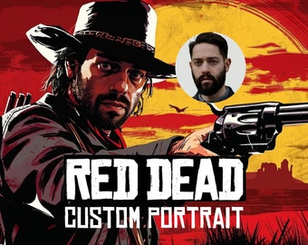 Portrait personnalisé de style Red Dead Redemption - Art cowboy occidental personnalisé - téléchargement numérique, illustration du Far West Outlaw, cadeau pour joueur