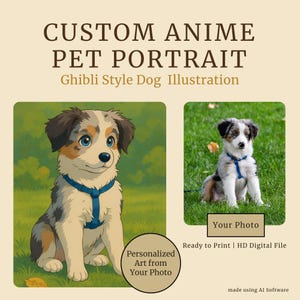 Custom Anime Pet Portrait – Ghibli Style Dog or Cat Illustration – Personalized Digital Art, Soft Fantasy Animal Drawing, Pet Lover Gift