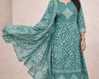Handcrafted Cotton Kurta Set with Dupatta, Boho Ethnic Indian Dress, Casual Elegant Outfit