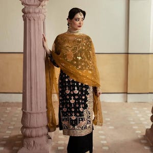 Embroidered Anarkali Gown: Pakistani Salwar Kameez, Chanderi Dupatta