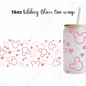 Mickey Love 16oz full glass can wrap , Instant download, SVG,PNG.