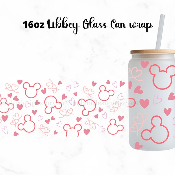 Mickey Love 16 oz plein verre peut envelopper, Téléchargement instantané, SVG, PNG.