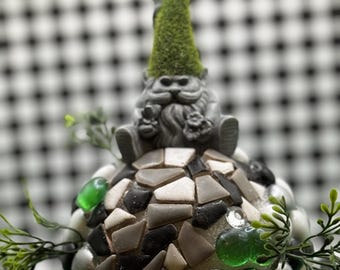 Gnome "Bless this Garden" 8" marbled Gazing Ball