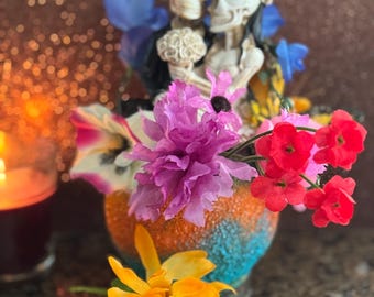 Day of the Dead Bride and Groom on 6"sphere w flowers