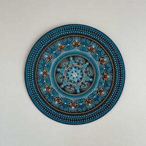 Handmade Blue and Gold Mandala Wall Decor - Decorative Wall Art in Chic and Bohemian Style