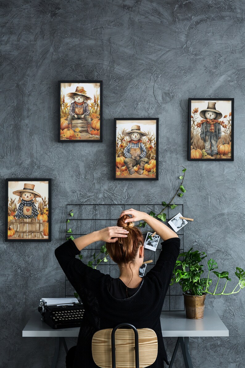 Autumn Harvest Scarecrow, PNG, Digital Download Whimsical Fall Clipart