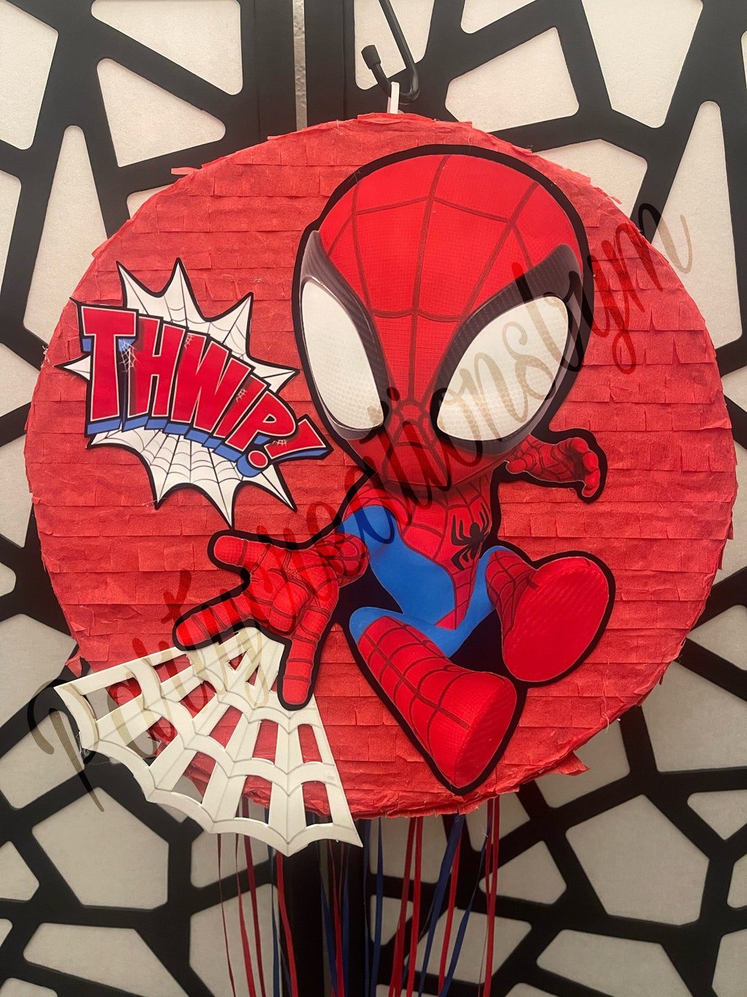 Unique Industries Pull String Spider-Man Multi-color Asymmetrical Birthday  Pinata, 18 x 18