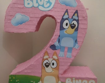 Number 2 Birthday Bluey & Bingo Pink birthday party pull string pinata 18x4 inches