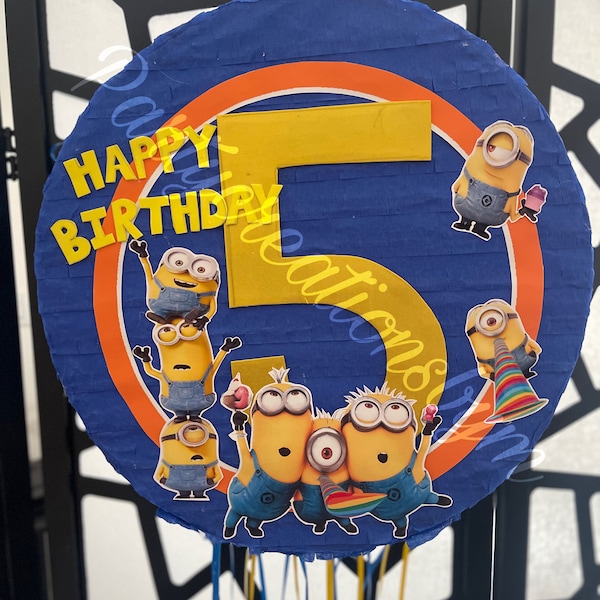 Minion Pull String with Custom Birthday Number Pinata 16"x4 "