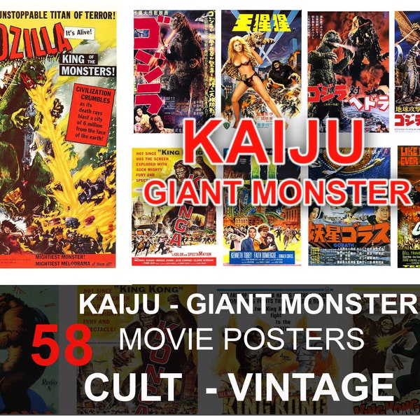 Kaiju Giant Monster Retro Cult Movie Posters - Retro Classic Cinema Wall Art - Bundle Collection - Printable Wall Art - Vintage - 50s - 60s