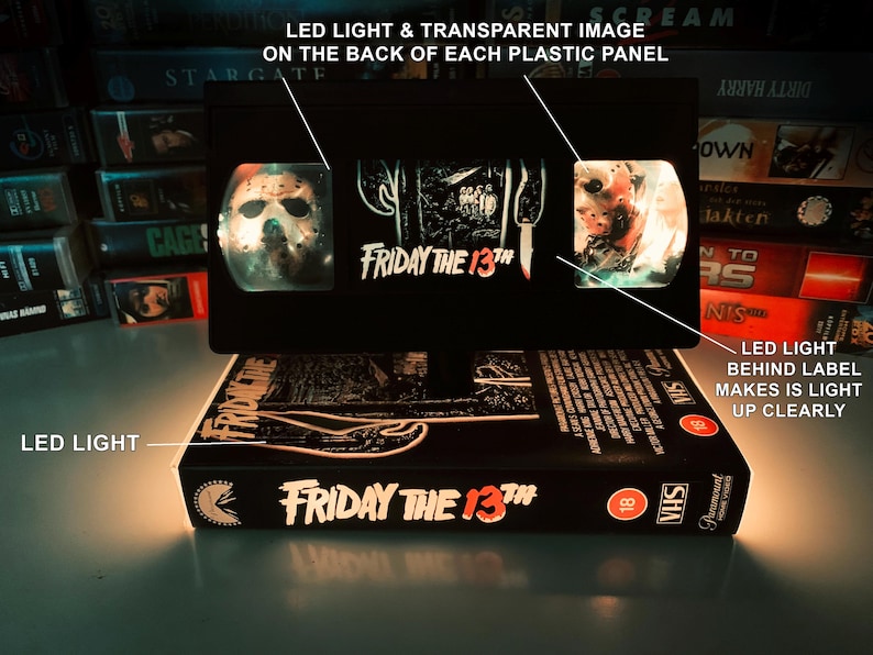 Friday the 13th VHS Lamp, Jason Handmade Retro Horror Movie Decor image 2