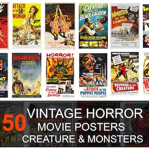 Horror Movie Posters, Vintage, Classic film poster, Retro movie poster,  Bundle, Collection, Cult movie poster, 1950&#39;s movie poster, Prints