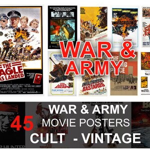 Carteles de películas de culto del ejército de guerra - Arte de pared de cine clásico retro - Colección de paquetes - Arte de pared imprimible - Vintage - Años 50 - 60