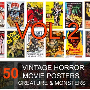 50 Vintage Horror Movie Posters (VOL.2)  - Retro Classic Cinema Wall Art - Bundle Collection - Printable Wall Art -  (DIGITAL DOWNLOAD)