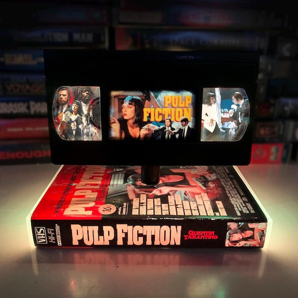 Pulp Fiction VHS Table Lamp:Handmade Quentin Tarantino Movie Decor