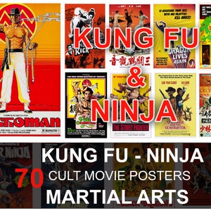 Kung Fu - Ninja - Cartel de película de culto de artes marciales, cartel de película clásica retro, cartel de película B vintage, cartel de película de culto, años 70, 80
