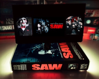 Saw VHS Table Lamp, Handmade retro movie decor, 80s-90s Nostalgia, Movie Night Light