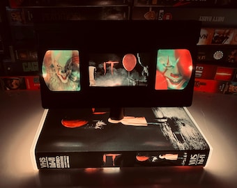IT VHS Table Lamp: Handmade Horror Movie Decor, Retro 80s 90s