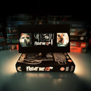 Friday the 13th VHS Lamp, Jason Handmade Retro Horror Movie Decor image 1