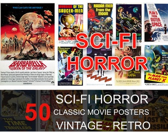 Sci-Fi Horror Movie Posters,  Vintage Retro Classic Movie Poster - Bundle Collection, Art Sci-Fi and Fantasy Film Poster Atomic Age