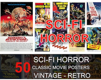 Sci-Fi Horror Movie Posters,  Vintage Retro Classic Movie Poster - Bundle Collection, Art Sci-Fi and Fantasy Film Poster Atomic Age