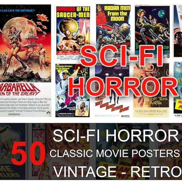 Sci-Fi Horror Movie Posters, Vintage Retro Klassieke Filmposter - Bundelcollectie, Art Sci-Fi en Fantasy Filmposter Atoomtijdperk