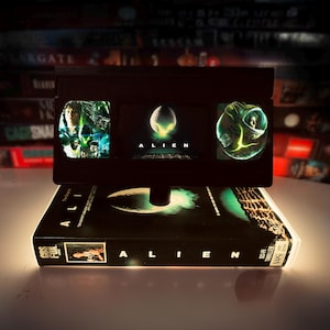 Alien VHS Table Lamp, Handmade retro movie decor, 80s-90s Nostalgia, Movie Night Light