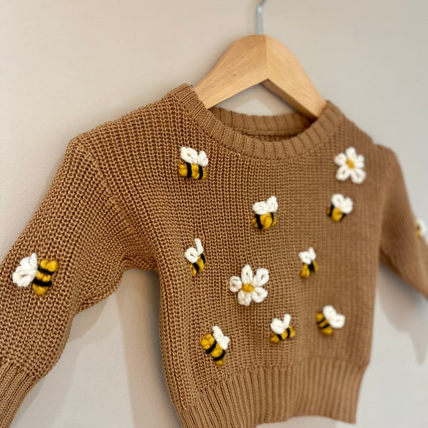 Custom Baby & Toddler Sweater, Embroidered Sweater for Baby, Bumblebee Sweater, Embroidered Sweater, Milestone Outfit, Baby Gift