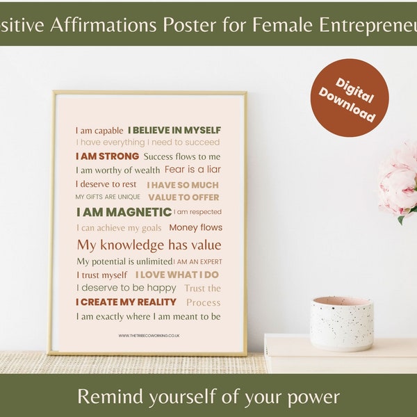 Daily Affirmations Printable for Female Entrepreneurs, Positive Affirmations Wall Art, Business Affirmations for Women