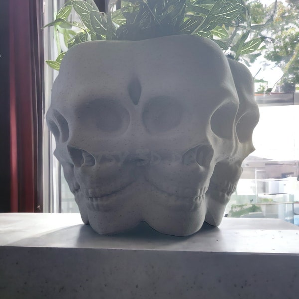 Jardinière crâne | Vase en poly face | Pot de fleur gothique, trous de drainage, multifaces, bol avec tête de mort, belle plante succulente, décoration d'halloween, squelette