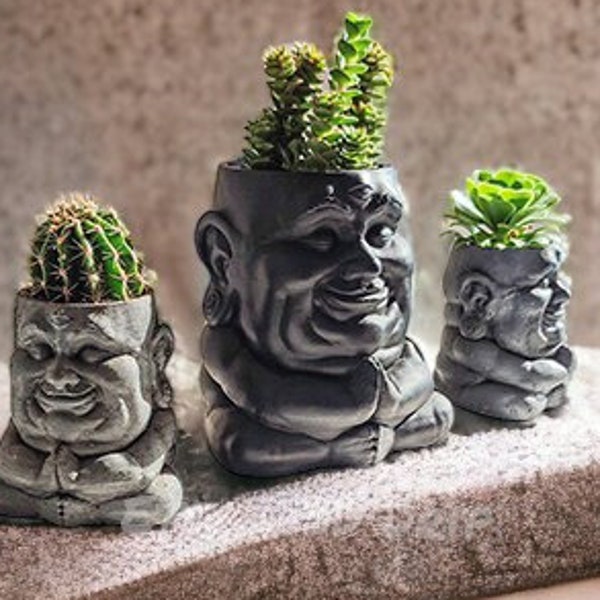 Buddha Planter Drainage, Decorative Flower Pot, Garden Decor, Happy Succulent Statue, Buddhism, Spiritual Gift, House Plant Pencil Pen Paint