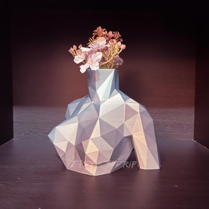 Origami Girl | Neon Cyborg Vase | Japanese Scifi Robot | Cyber Punk Android Statue | Flower Pot Planter, Woman Figure Bust, 3D Low Poly Lady