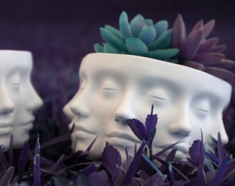 Polyface Planter | Drainage Holes | Multifaced Flower Pot | Beautiful Succulent Planter | Lady Face Sculpture | Unique Vase | Pen and Pencil