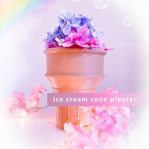 Ice Cream Cone Planter | Summer Garden Flower Pot | Indoor Outdoor Decoration | Unique Vase | House Plant  | Home Office Desktop