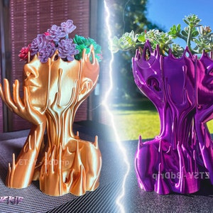 Neon Girl | Melted Sculpture | Woman Face Flower Pot | Succulent Planter with drainage holes | Art | Houseplant | Cool Unique Gift