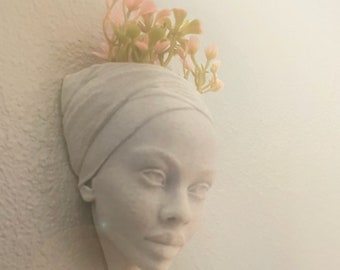 Ebony Woman Head Planter, African Girl Wall Decoration, Black Lady Face Flower Pot, Garden Decor, Indoor Outdoor Art, Living Room, Mask Vase